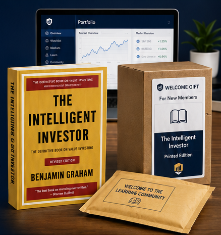 The Intelligent Investor book, welcome gift and investment dashboard